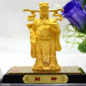 千足鑄金財神金銀擺件，絨沙金純金財神像擺件定制