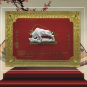 開拓牛純銀擺件屏風